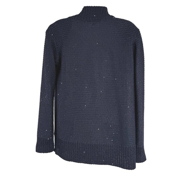 St. John Open Front Cardigan Sweater Womens Small Navy Blue Sequins CJ-2219 - Picture 5 of 9